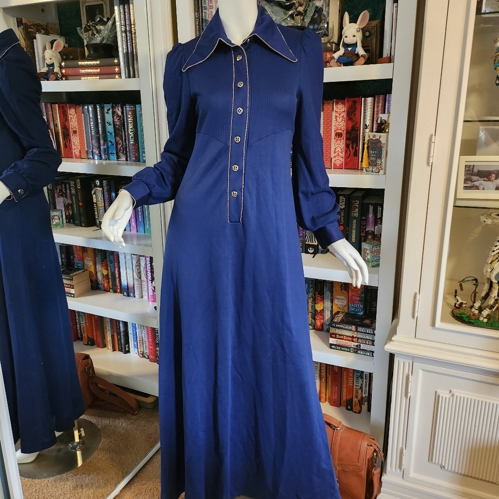 Vintage 70s Alfred Shaheen Jrs Navy Maxi Dress (Check Size!)